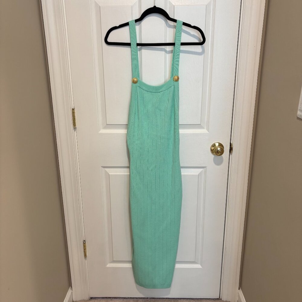 2-Button Backless Pointelle Rib Knit Midi Dress - Picture 3 of 5